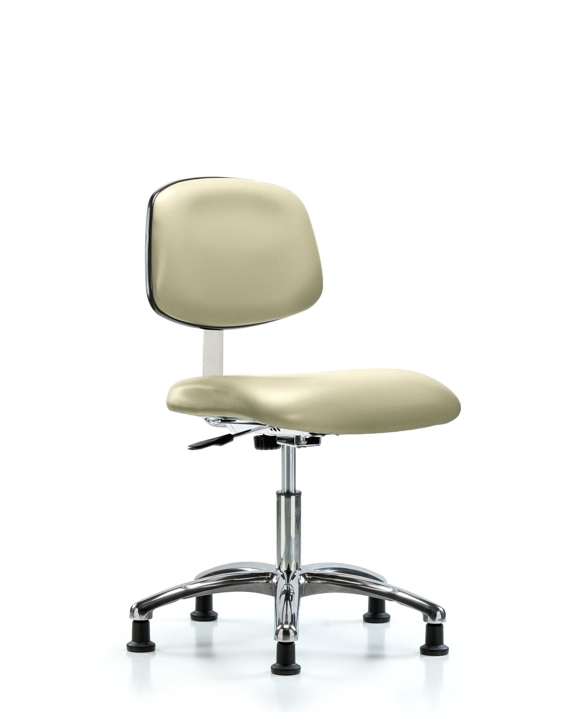 Class 10 Clean Room Vinyl Chair Chrome - Desk Height with Stationary Glides in Adobe White Trailblazer Vinyl