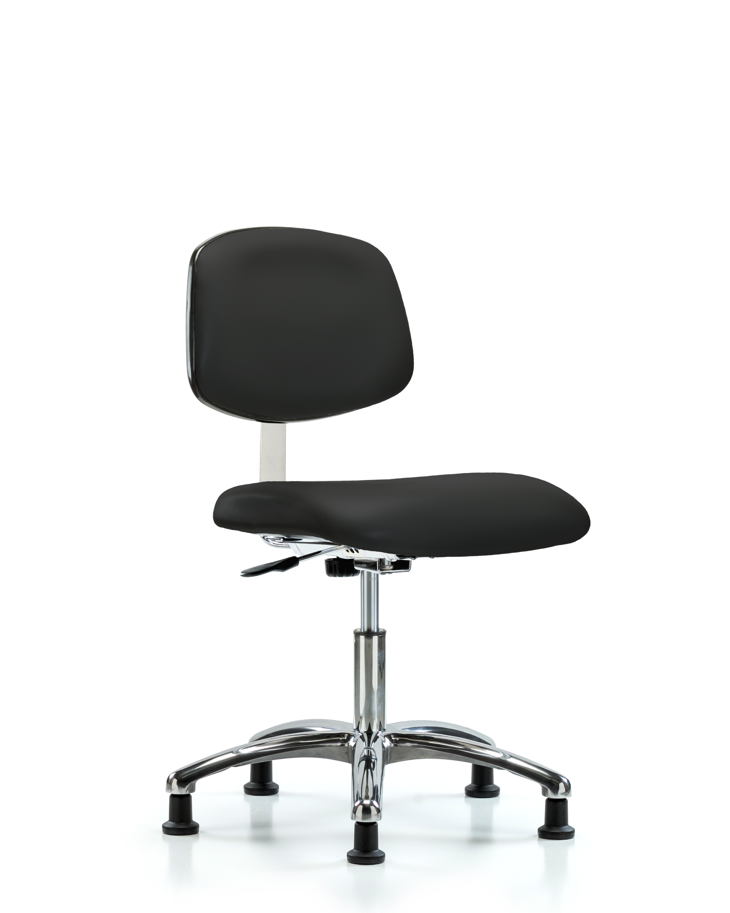 Class 10 Clean Room Vinyl Chair Chrome - Desk Height with Stationary Glides in Black Trailblazer Vinyl
