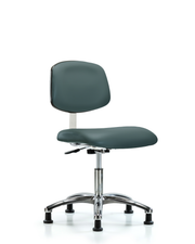 Class 10 Clean Room Vinyl Chair Chrome - Desk Height with Stationary Glides in Colonial Blue Trailblazer Vinyl