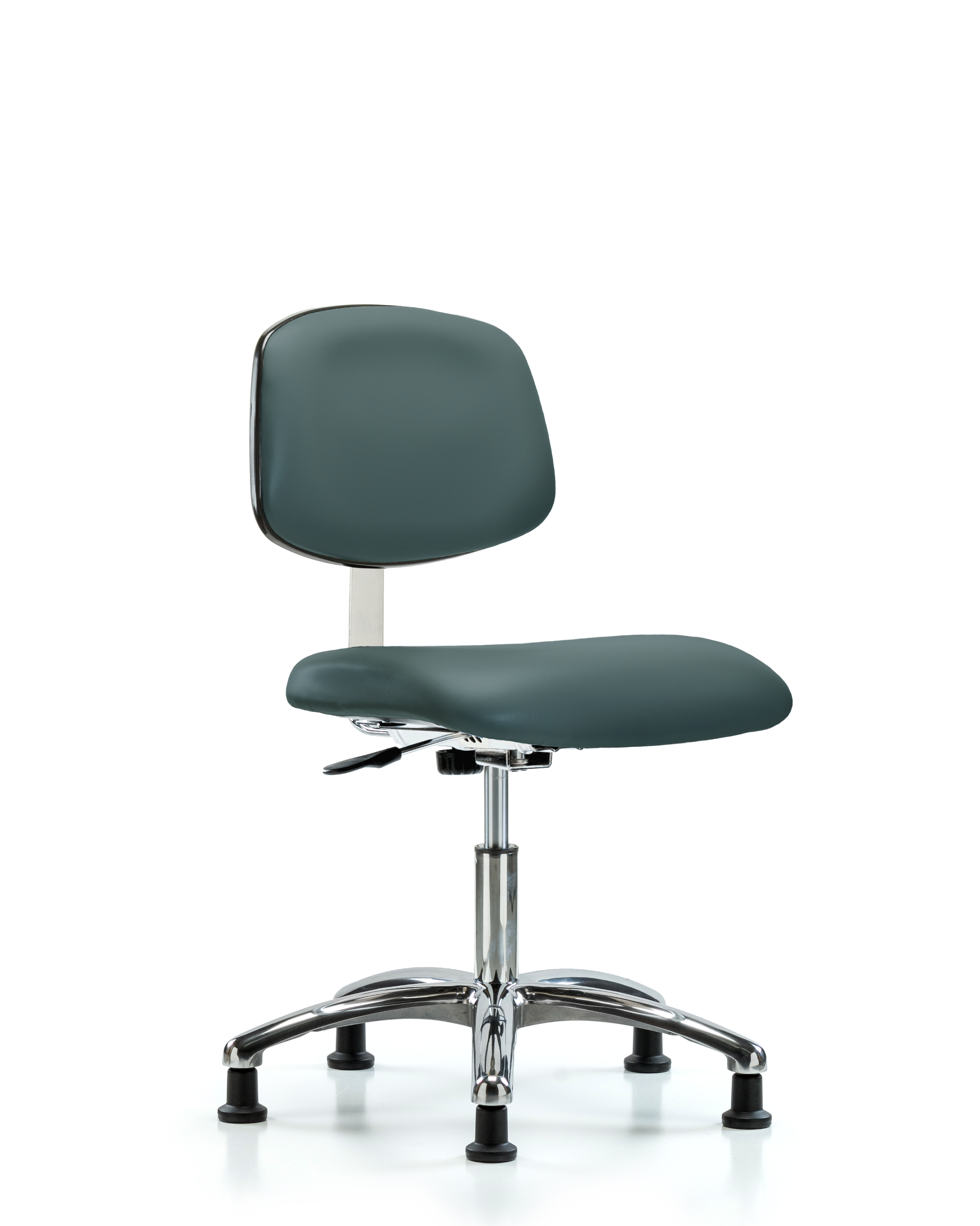 Class 10 Clean Room Vinyl Chair Chrome - Desk Height with Stationary Glides in Colonial Blue Trailblazer Vinyl