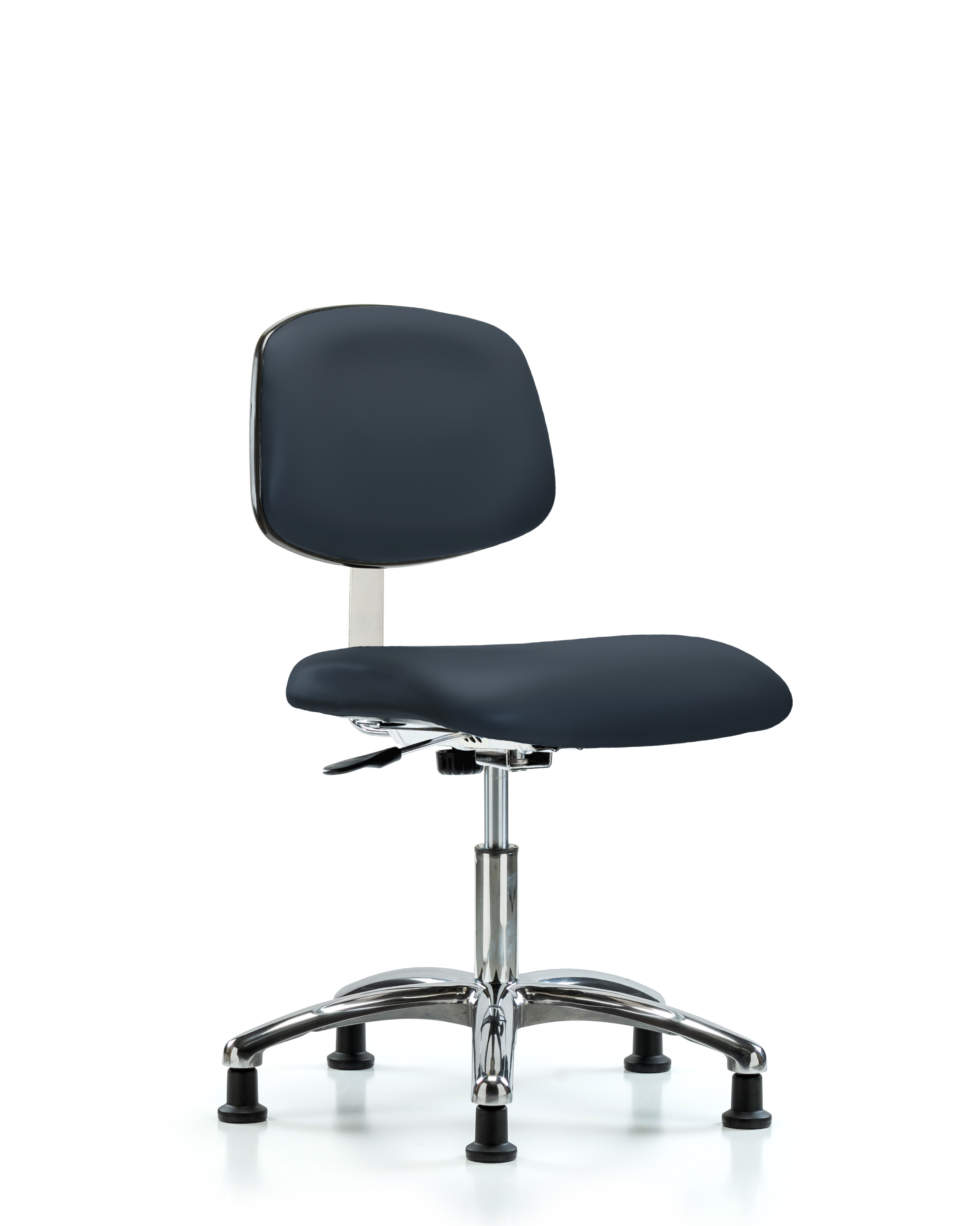 Class 10 Clean Room Vinyl Chair Chrome - Desk Height with Stationary Glides in Imperial Blue Trailblazer Vinyl