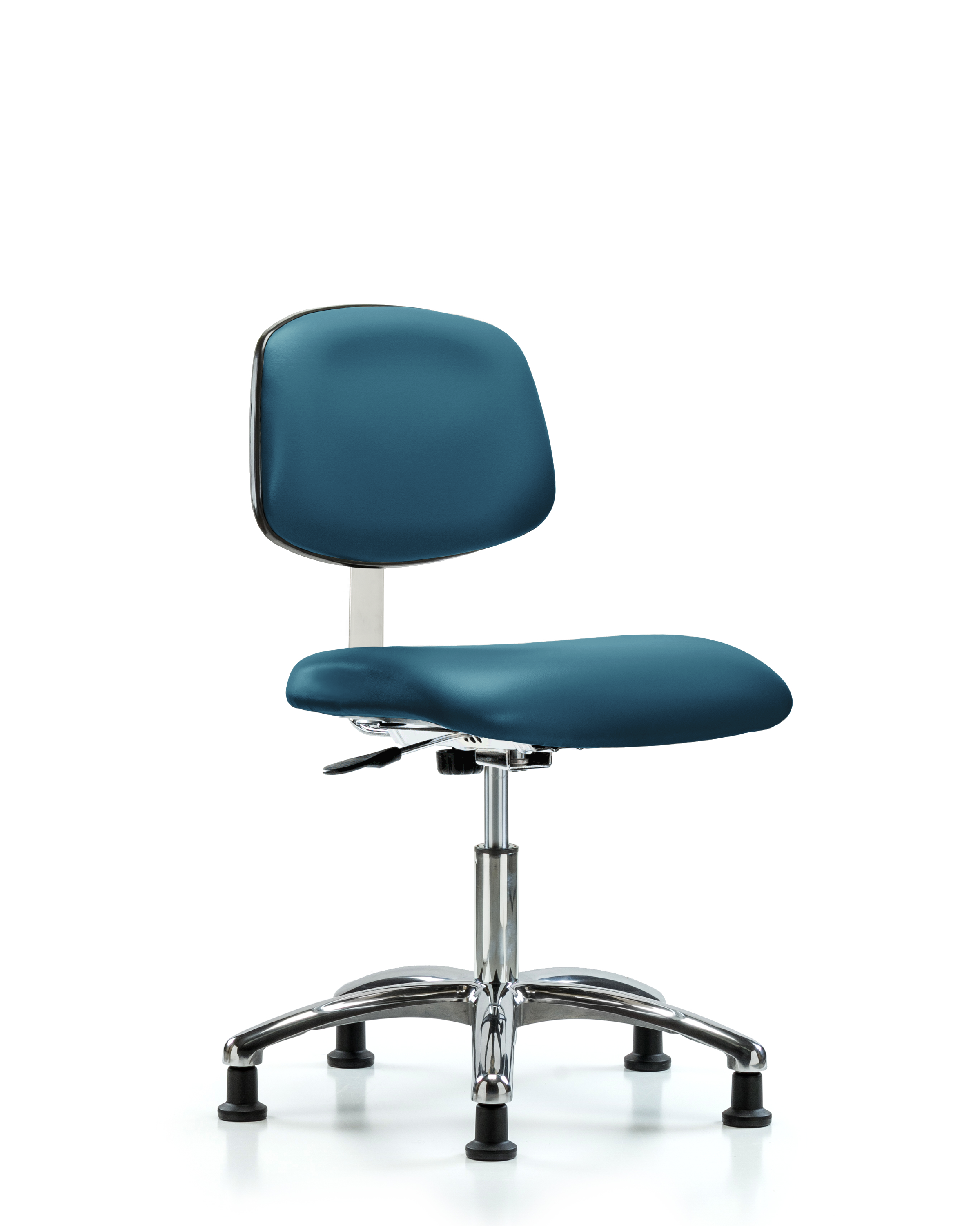 Class 10 Clean Room Vinyl Chair Chrome - Desk Height with Stationary Glides in Marine Blue Supernova Vinyl