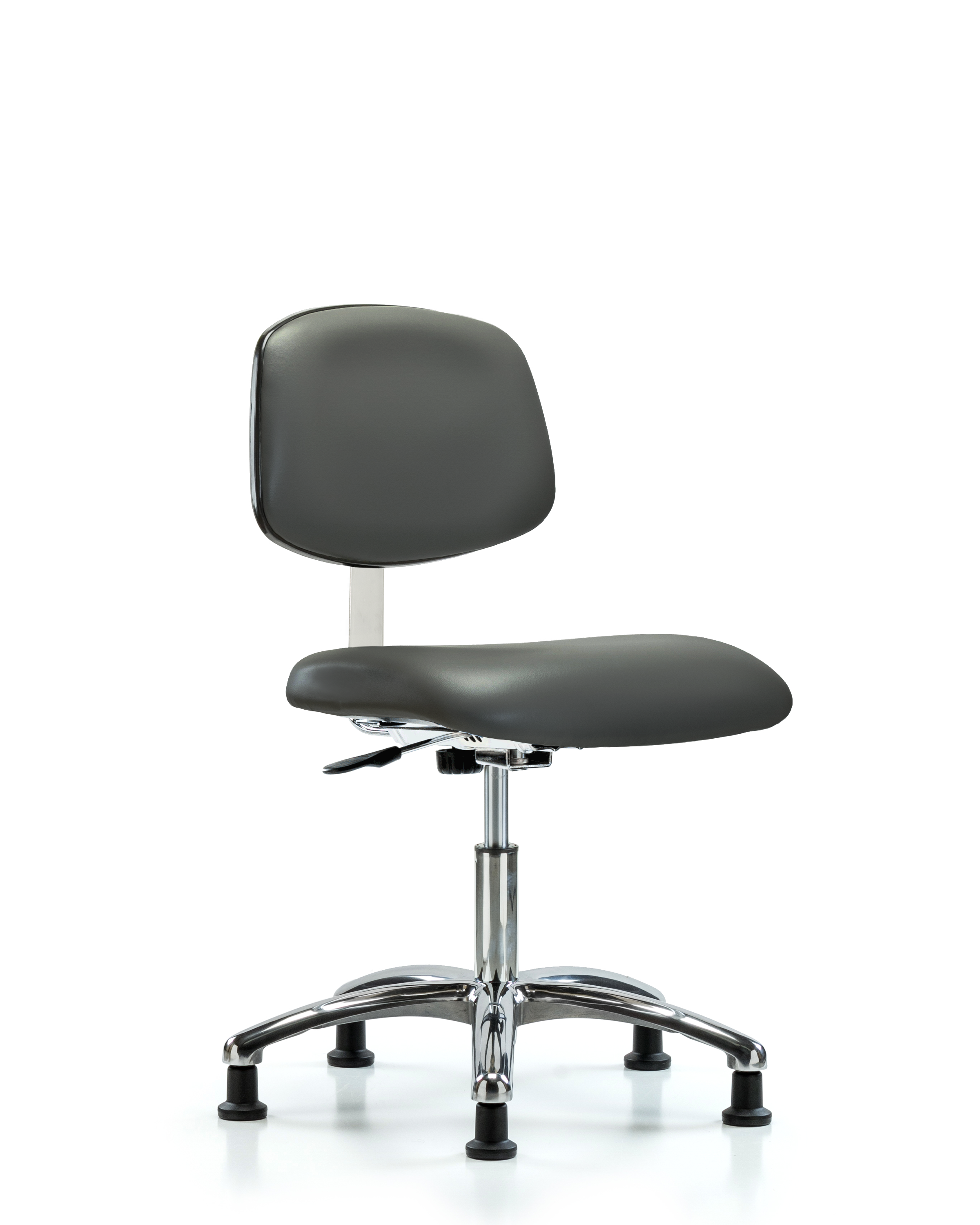 Class 10 Clean Room Vinyl Chair Chrome - Desk Height with Stationary Glides in Carbon Supernova Vinyl