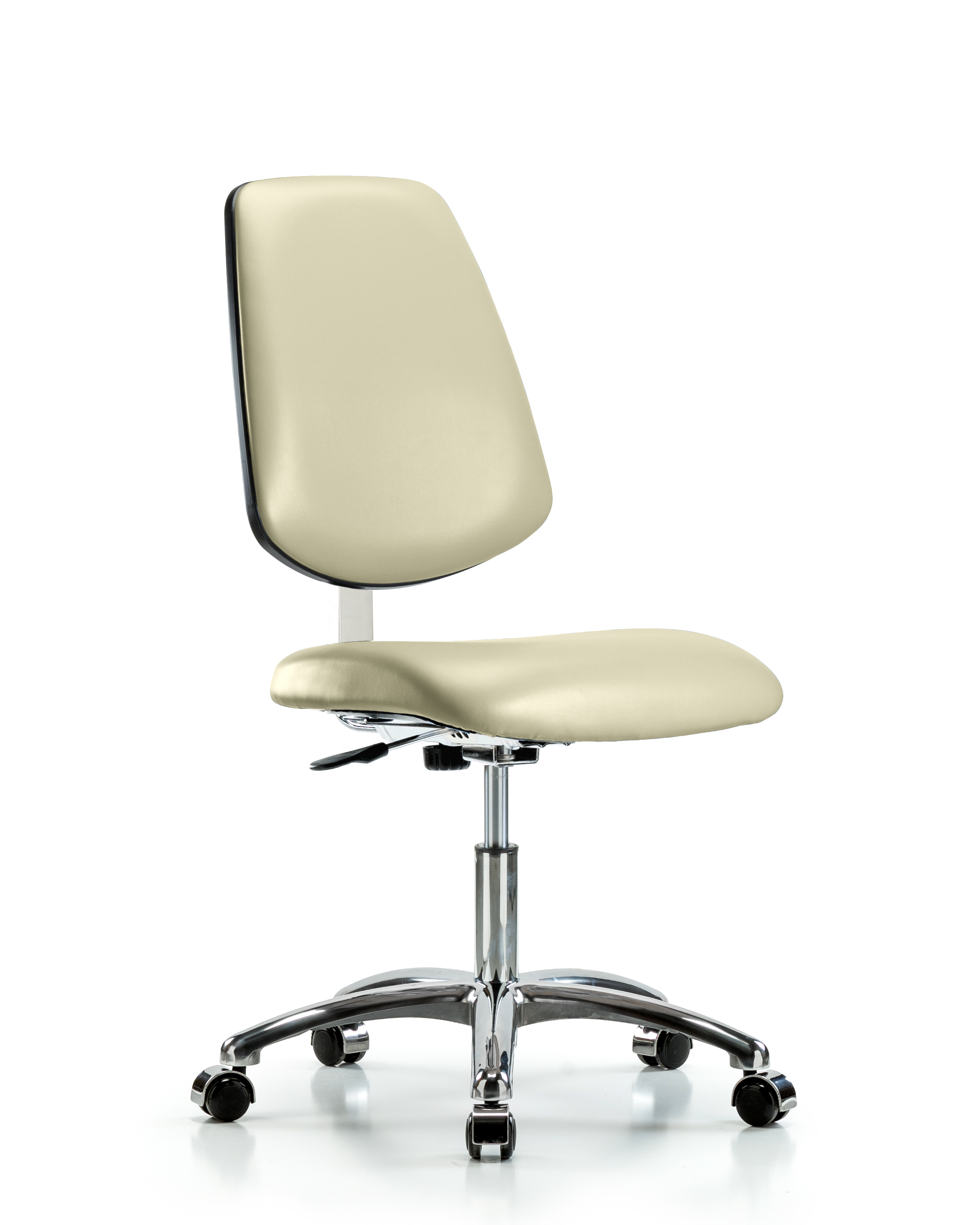 Class 10 Clean Room Vinyl Chair Chrome - Desk Height with Medium Back & Casters in Adobe White Trailblazer Vinyl