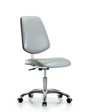 Class 10 Clean Room Vinyl Chair Chrome - Desk Height with Medium Back & Casters in Dove Trailblazer Vinyl