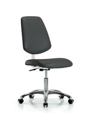 Class 10 Clean Room Vinyl Chair Chrome - Desk Height with Medium Back & Casters in Charcoal Trailblazer Vinyl