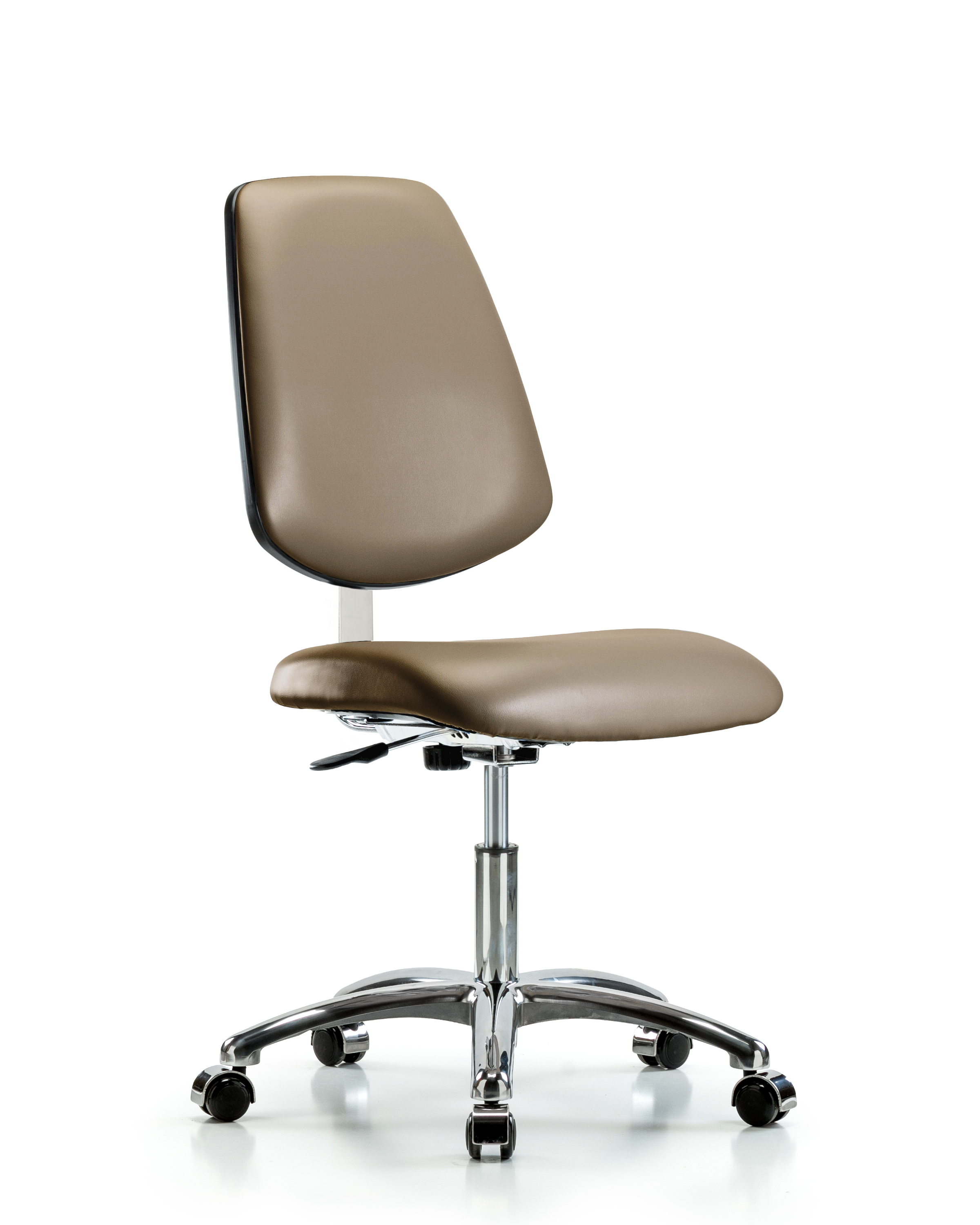 Class 10 Clean Room Vinyl Chair Chrome - Desk Height with Medium Back & Casters in Taupe Supernova Vinyl