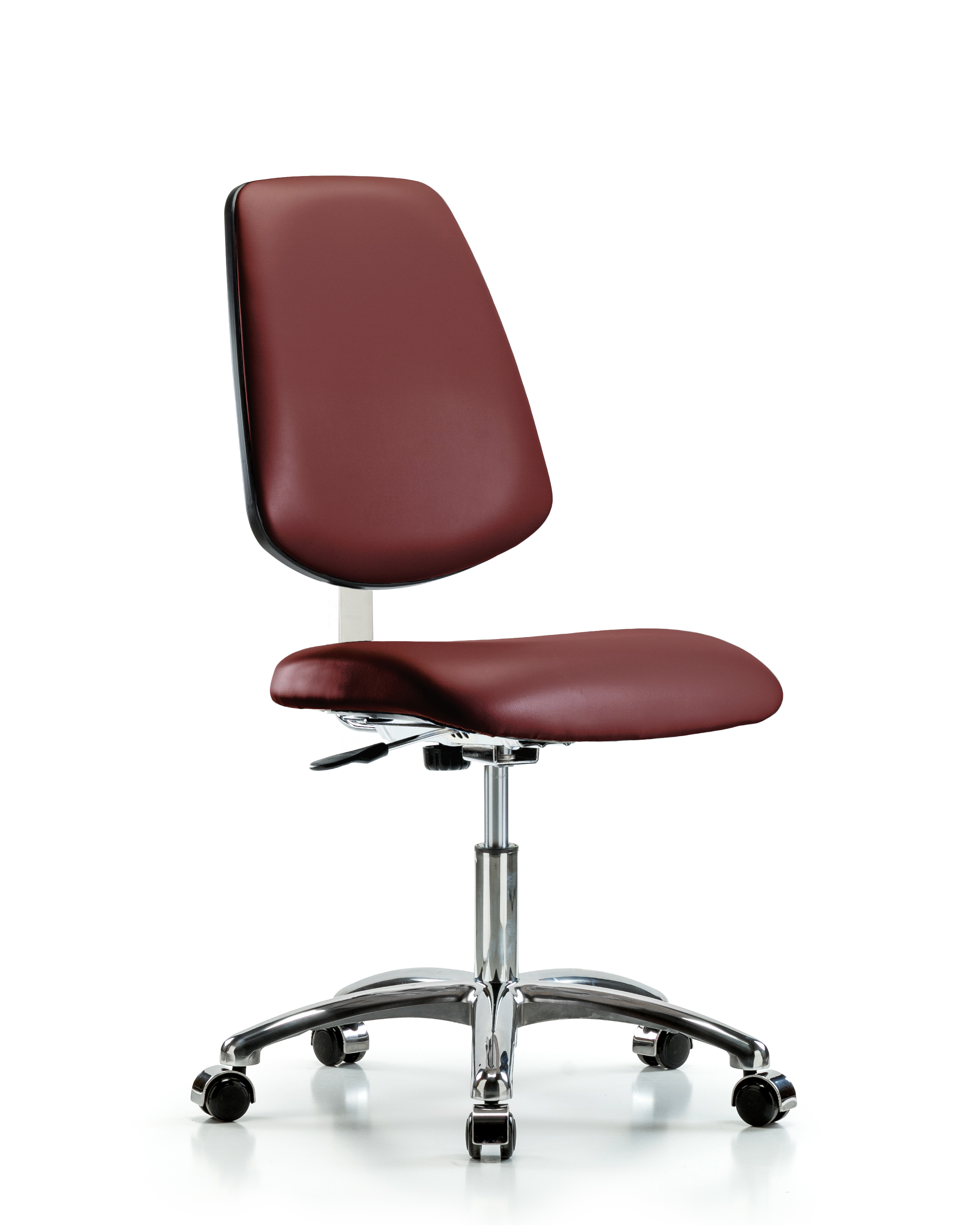 Class 10 Clean Room Vinyl Chair Chrome - Desk Height with Medium Back & Casters in Borscht Supernova Vinyl