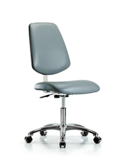 Class 10 Clean Room Vinyl Chair Chrome - Desk Height with Medium Back & Casters in Storm Supernova Vinyl