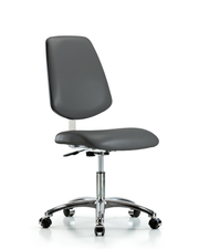 Class 10 Clean Room Vinyl Chair Chrome - Desk Height with Medium Back & Casters in Carbon Supernova Vinyl