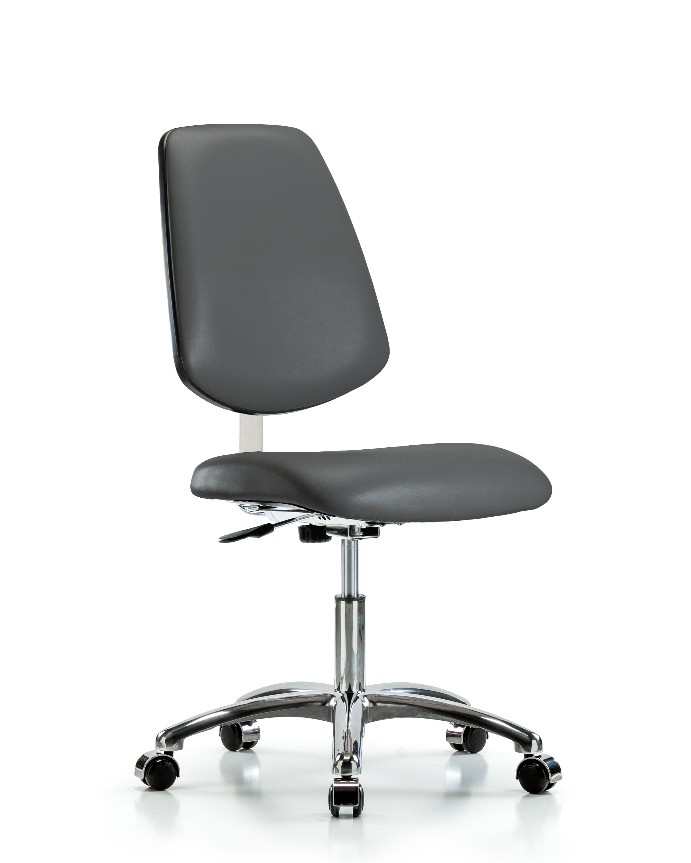 Class 10 Clean Room Vinyl Chair Chrome - Desk Height with Medium Back & Casters in Carbon Supernova Vinyl