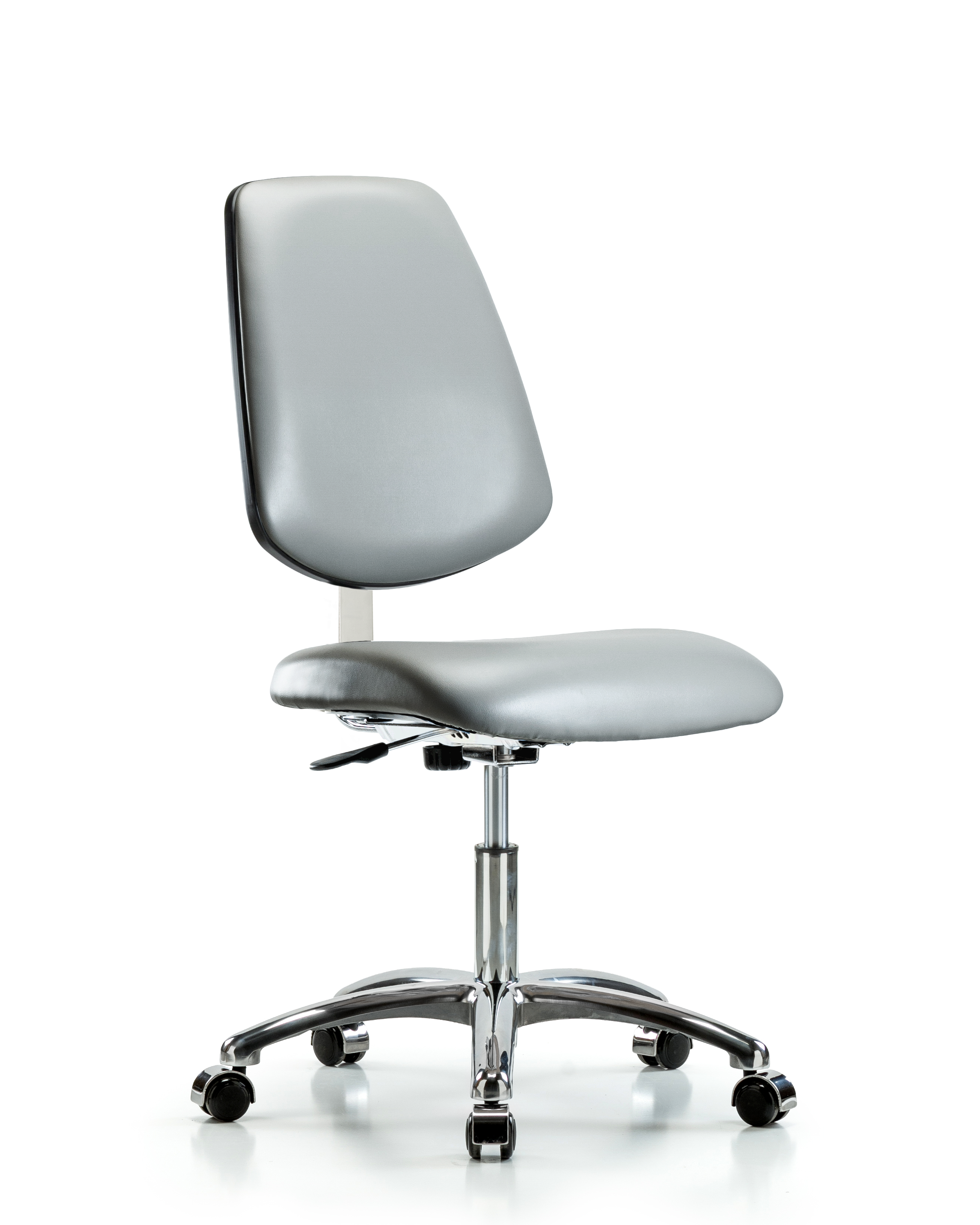 Class 10 Clean Room Vinyl Chair Chrome - Desk Height with Medium Back & Casters in Sterling Supernova Vinyl