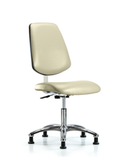 Class 10 Clean Room Vinyl Chair Chrome - Desk Height with Medium Back & Stationary Glides in Adobe White Trailblazer Vinyl