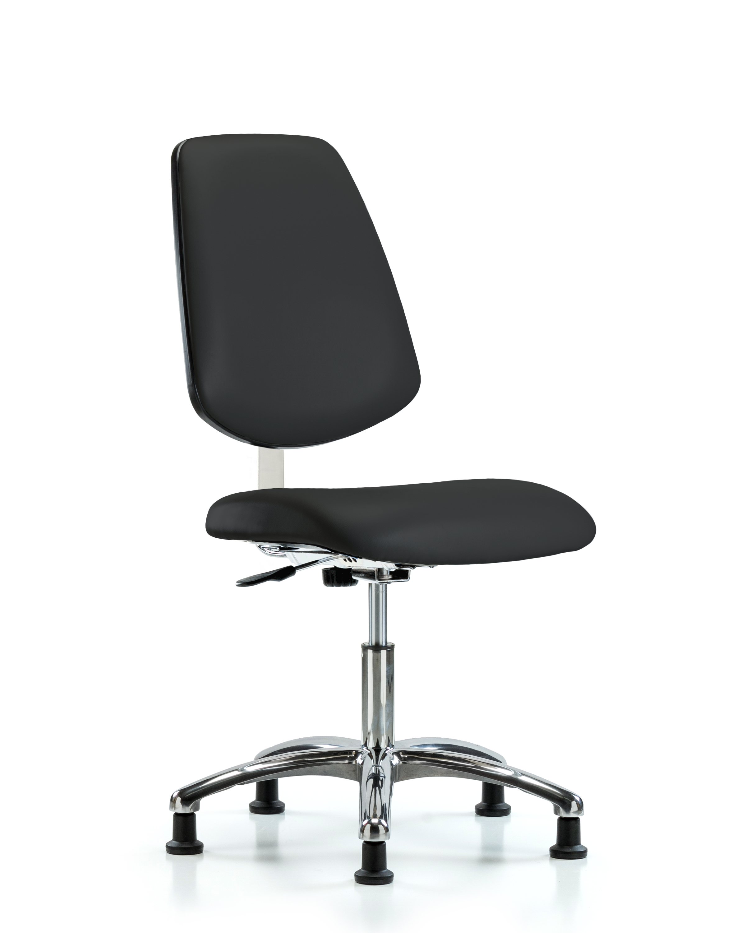 Class 10 Clean Room Vinyl Chair Chrome - Desk Height with Medium Back & Stationary Glides in Black Trailblazer Vinyl