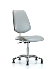 Class 10 Clean Room Vinyl Chair Chrome - Desk Height with Medium Back & Stationary Glides in Dove Trailblazer Vinyl