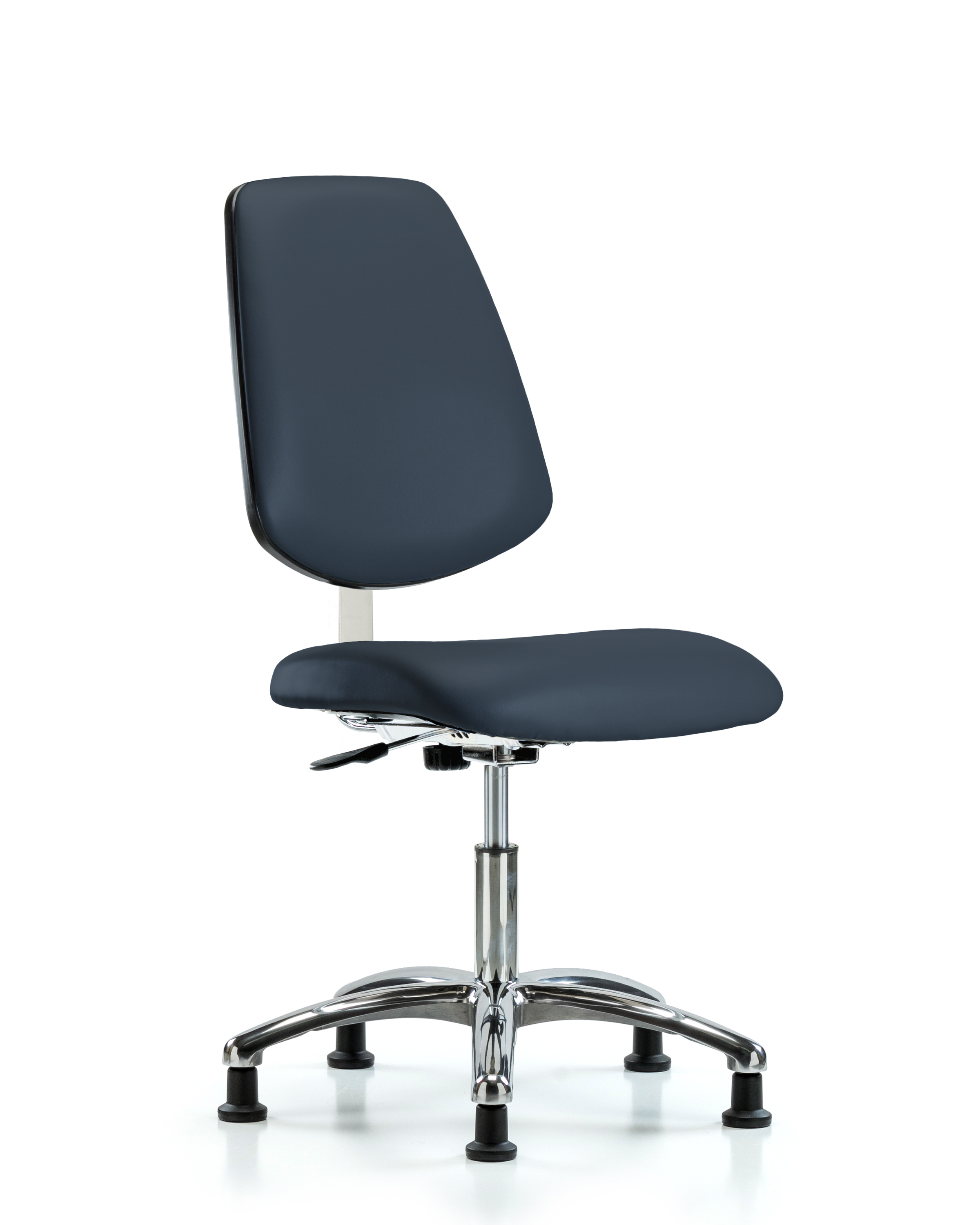 Class 10 Clean Room Vinyl Chair Chrome - Desk Height with Medium Back & Stationary Glides in Imperial Blue Trailblazer Vinyl