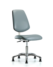 Class 10 Clean Room Vinyl Chair Chrome - Desk Height with Medium Back & Stationary Glides in Storm Supernova Vinyl