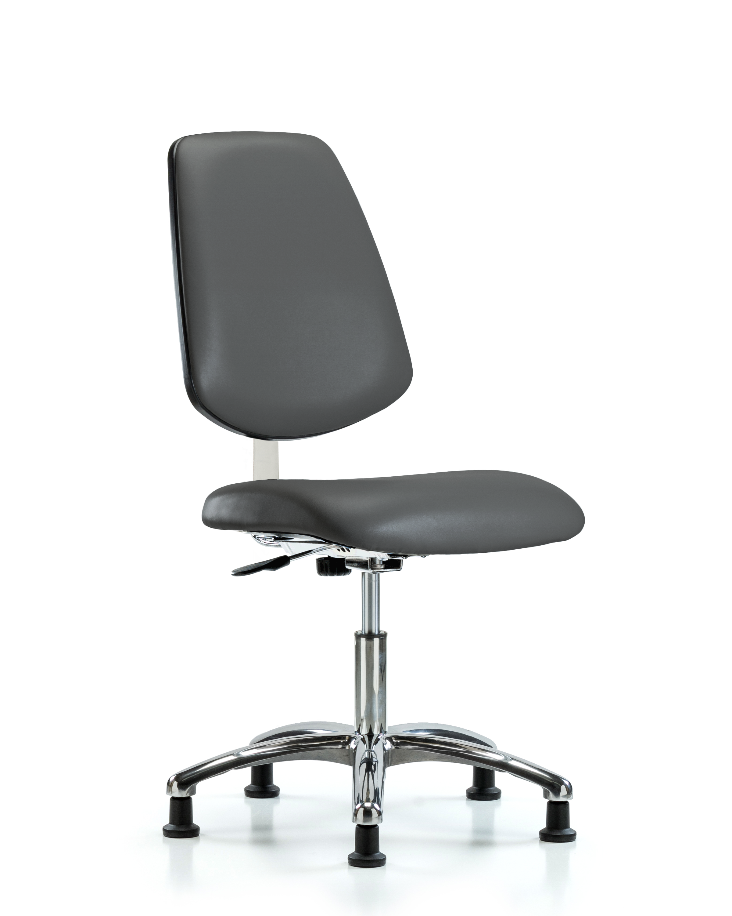 Class 10 Clean Room Vinyl Chair Chrome - Desk Height with Medium Back & Stationary Glides in Carbon Supernova Vinyl