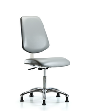 Class 10 Clean Room Vinyl Chair Chrome - Desk Height with Medium Back & Stationary Glides in Sterling Supernova Vinyl