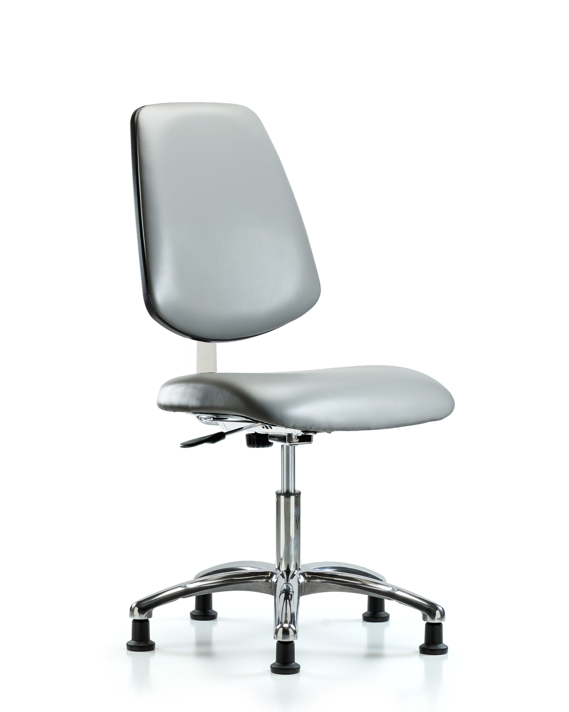 Class 10 Clean Room Vinyl Chair Chrome - Desk Height with Medium Back & Stationary Glides in Sterling Supernova Vinyl