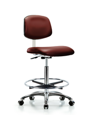 Class 10 Clean Room Vinyl Chair Chrome - High Bench Height with Chrome Foot Ring & Casters in Borscht Supernova Vinyl