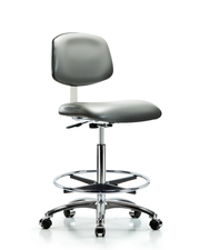 Class 10 Clean Room Vinyl Chair Chrome - High Bench Height with Chrome Foot Ring & Casters in Sterling Supernova Vinyl