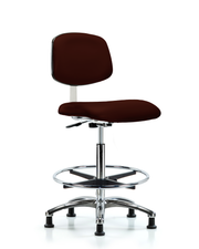 Class 10 Clean Room Vinyl Chair Chrome - High Bench Height with Chrome Foot Ring & Stationary Glides in Burgundy Trailblazer Vinyl