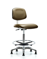 Class 10 Clean Room Vinyl Chair Chrome - High Bench Height with Chrome Foot Ring & Stationary Glides in Taupe Supernova Vinyl