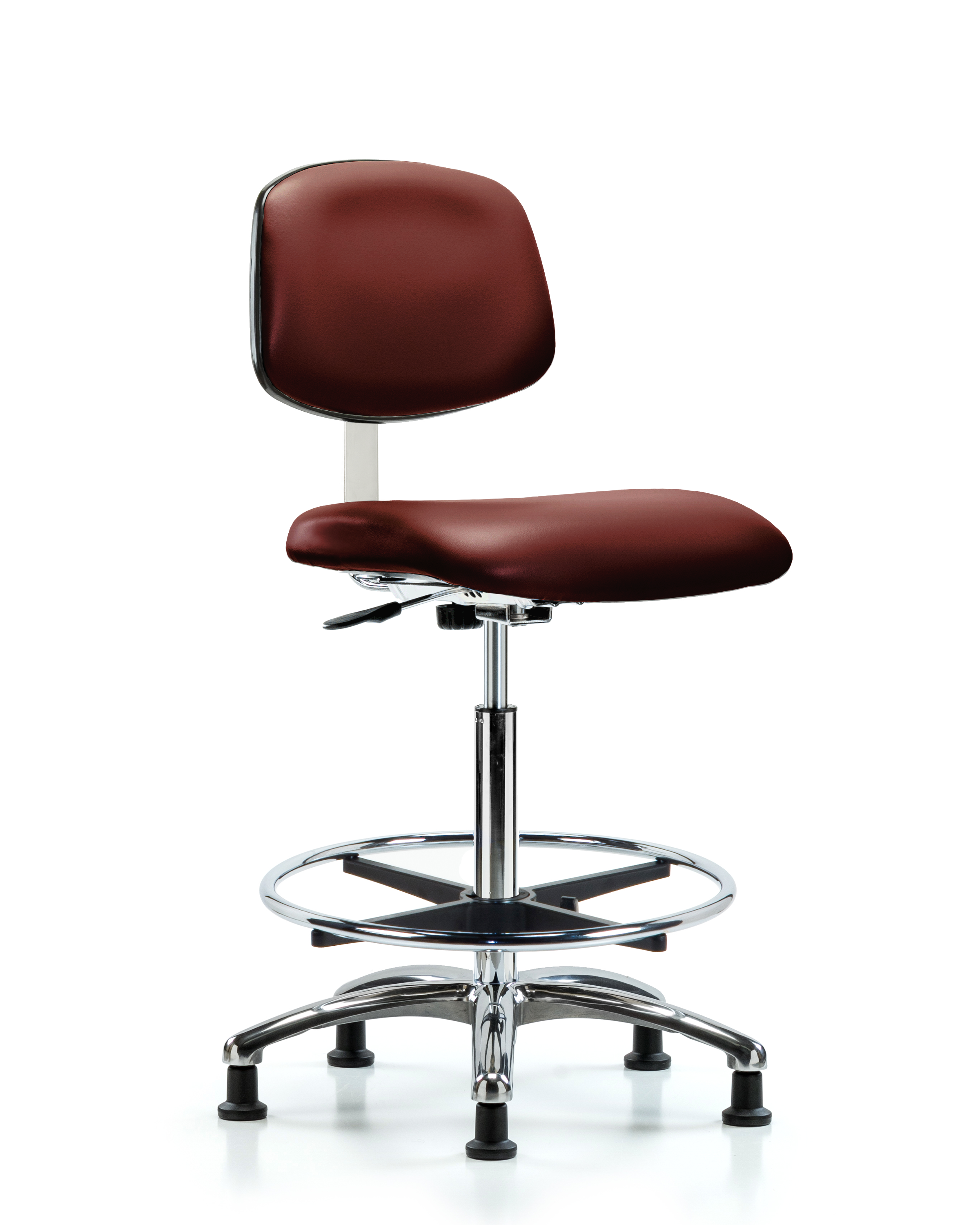 Class 10 Clean Room Vinyl Chair Chrome - High Bench Height with Chrome Foot Ring & Stationary Glides in Borscht Supernova Vinyl