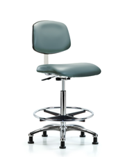 Class 10 Clean Room Vinyl Chair Chrome - High Bench Height with Chrome Foot Ring & Stationary Glides in Storm Supernova Vinyl