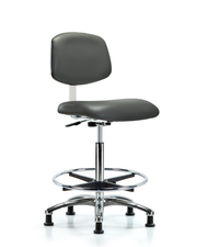 Class 10 Clean Room Vinyl Chair Chrome - High Bench Height with Chrome Foot Ring & Stationary Glides in Carbon Supernova Vinyl