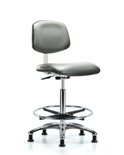 Class 10 Clean Room Vinyl Chair Chrome - High Bench Height with Chrome Foot Ring & Stationary Glides in Sterling Supernova Vinyl