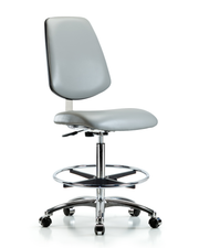 Class 10 Clean Room Vinyl Chair Chrome - High Bench Height with Medium Back, Chrome Foot Ring, & Casters in Dove Trailblazer Vinyl