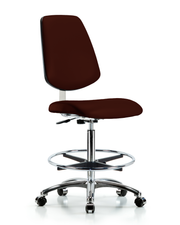 Class 10 Clean Room Vinyl Chair Chrome - High Bench Height with Medium Back, Chrome Foot Ring, & Casters in Burgundy Trailblazer Vinyl