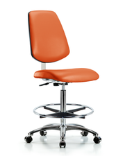 Class 10 Clean Room Vinyl Chair Chrome - High Bench Height with Medium Back, Chrome Foot Ring, & Casters in Orange Kist Trailblazer Vinyl