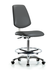 Class 10 Clean Room Vinyl Chair Chrome - High Bench Height with Medium Back, Chrome Foot Ring, & Casters in Carbon Supernova Vinyl
