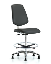 Class 10 Clean Room Vinyl Chair Chrome - High Bench Height with Medium Back, Chrome Foot Ring, & Stationary Glides in Charcoal Trailblazer Vinyl