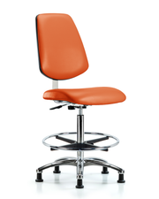 Class 10 Clean Room Vinyl Chair Chrome - High Bench Height with Medium Back, Chrome Foot Ring, & Stationary Glides in Orange Kist Trailblazer Vinyl