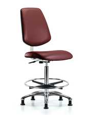Class 10 Clean Room Vinyl Chair Chrome - High Bench Height with Medium Back, Chrome Foot Ring, & Stationary Glides in Borscht Supernova Vinyl