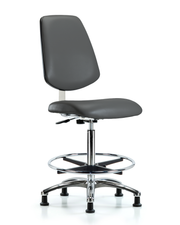 Class 10 Clean Room Vinyl Chair Chrome - High Bench Height with Medium Back, Chrome Foot Ring, & Stationary Glides in Carbon Supernova Vinyl