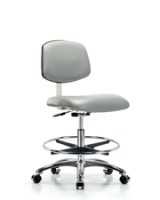 Class 10 Clean Room Vinyl Chair Chrome - Medium Bench Height with Chrome Foot Ring & Casters in Dove Trailblazer Vinyl