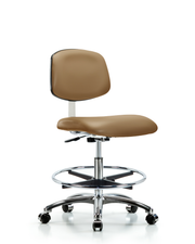 Class 10 Clean Room Vinyl Chair Chrome - Medium Bench Height with Chrome Foot Ring & Casters in Taupe Trailblazer Vinyl