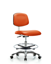 Class 10 Clean Room Vinyl Chair Chrome - Medium Bench Height with Chrome Foot Ring & Casters in Orange Kist Trailblazer Vinyl