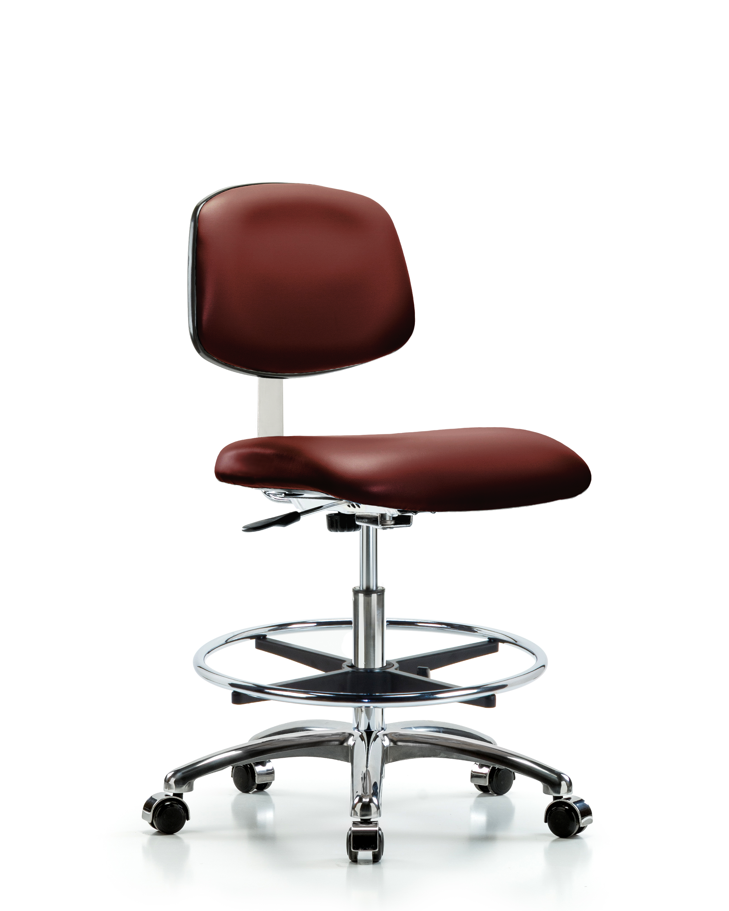 Class 10 Clean Room Vinyl Chair Chrome - Medium Bench Height with Chrome Foot Ring & Casters in Borscht Supernova Vinyl