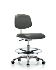 Class 10 Clean Room Vinyl Chair Chrome - Medium Bench Height with Chrome Foot Ring & Casters in Carbon Supernova Vinyl