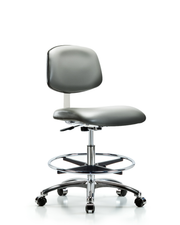 Class 10 Clean Room Vinyl Chair Chrome - Medium Bench Height with Chrome Foot Ring & Casters in Sterling Supernova Vinyl