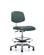 Class 10 Clean Room Vinyl Chair Chrome - Medium Bench Height with Chrome Foot Ring & Stationary Glides in Colonial Blue Trailblazer Vinyl