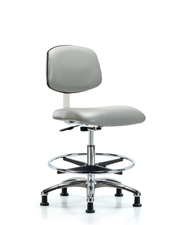 Class 10 Clean Room Vinyl Chair Chrome - Medium Bench Height with Chrome Foot Ring & Stationary Glides in Dove Trailblazer Vinyl