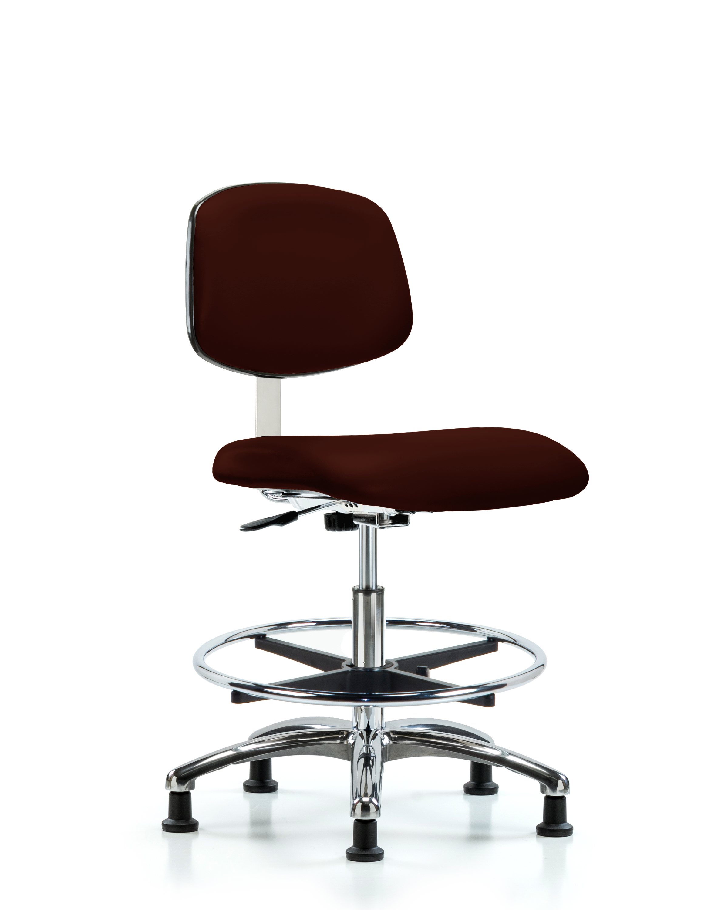 Class 10 Clean Room Vinyl Chair Chrome - Medium Bench Height with Chrome Foot Ring & Stationary Glides in Burgundy Trailblazer Vinyl