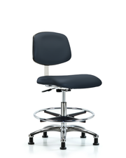 Class 10 Clean Room Vinyl Chair Chrome - Medium Bench Height with Chrome Foot Ring & Stationary Glides in Imperial Blue Trailblazer Vinyl